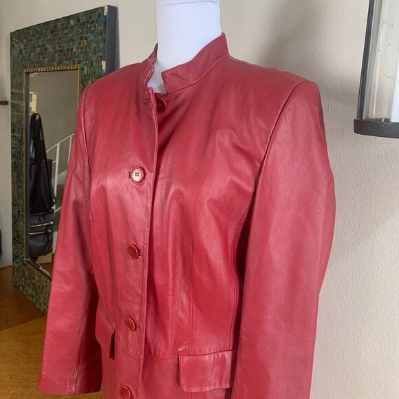 Vintage Genuine Leather Terry Lewis Size S Coat Jacket Burgundy Red Classic - Picture 4 of 11